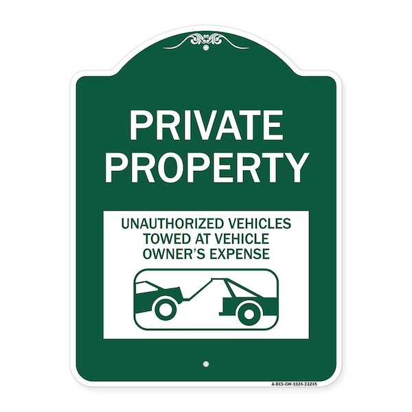 Private Property Unauthorized Vehicles Towed at Owner Expense with Graphic, A-DES-GW-1824-23245